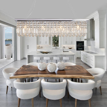 Modern Crystal Chandelier - 8-Light White Rectangle